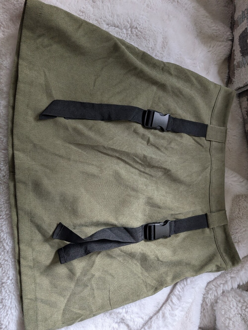 Olive Green A-Line Mini Skirt with Buckle Strap Detail